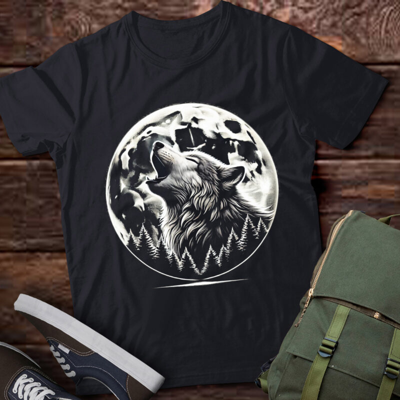 LT616-Graphic Tee Wolf Howling Moon Forest Nature Wildlife Animal T-Shirt