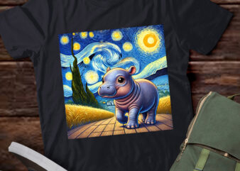 LT621-Moo-Deng Starry Night Funny Moo-Deng Meme T-Shirt