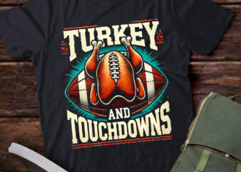 LT625-Thanksgiving Turkey and Touchdowns Football Men Boys T-Shirt