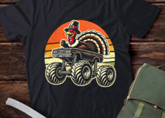 LT626-Monster Truck Turkey Sunset Retro Thanksgiving Boys Kids T-Shirt