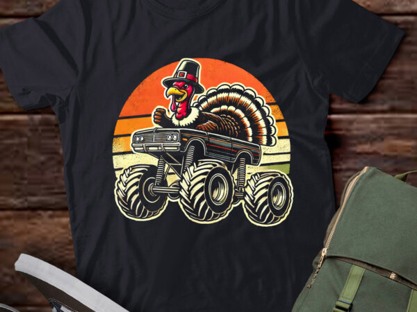 Lt626-monster truck turkey sunset retro thanksgiving boys kids t-shirt