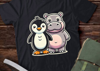 LT641-Pesto The Penguin And Moo Deng The Baby Hippo Funny T-Shirt