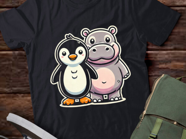 Lt641-pesto the penguin and moo deng the baby hippo funny t-shirt