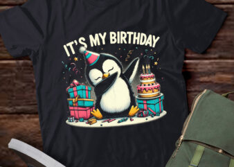 LT648-Its My Birthday Animal Kids Cake Gift Funny Dabbing Penguin T-Shirt