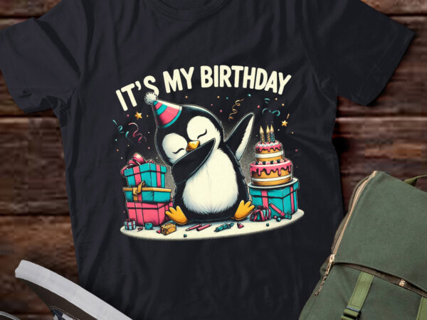 Lt648-its my birthday animal kids cake gift funny dabbing penguin t-shirt