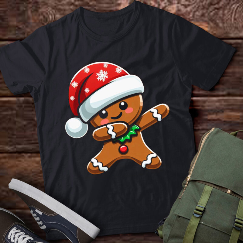 LT667-Dabbing Gingerbread Santa Christmas Boys Men Xmas Cookie T-Shirt