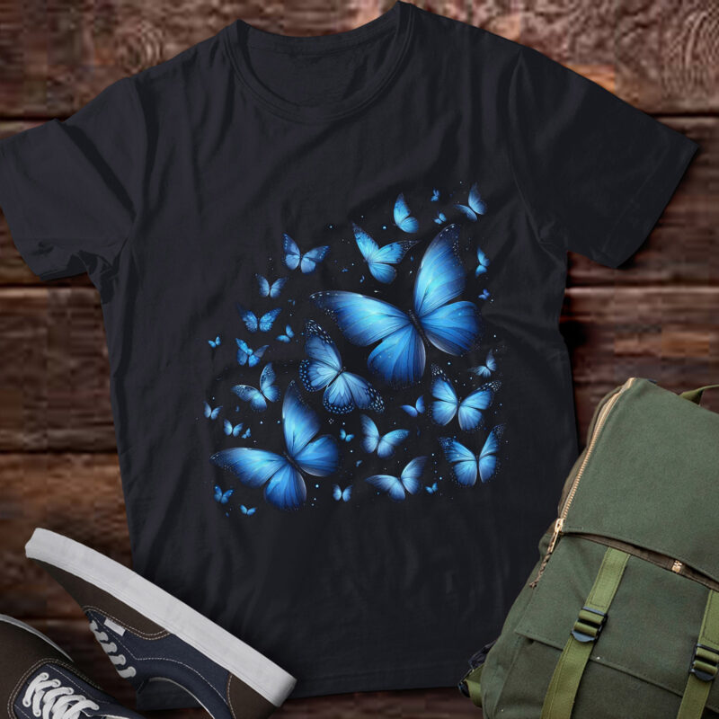 LT674-Blue Butterfly Art Garden Beautiful Butterflies T-Shirt