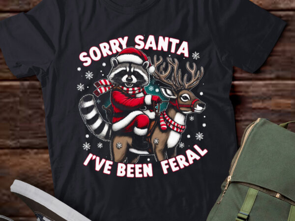 Lt707-sorry santa i’ve been feral christmas holiday reccoon meme t-shirt