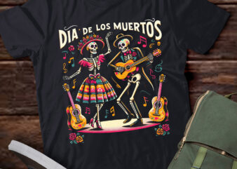 LT708-Dia De Los Muertos Dancing Skeletons Guitar Day Of The Dead T-Shirt