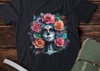 LT709-De Los Muertos La Catrina Day of the Dead Women Sugar Skull T-Shirt