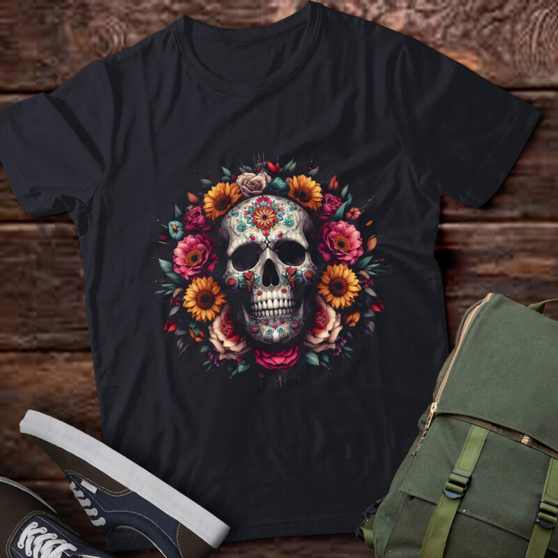 LT710-Dia De Los Muertos Costume Day of the Dead Sugar Skull T-Shirt