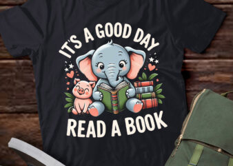 LT711-Its A Good Day To Read Book Lover Cute Pig And Elephant T-Shirt