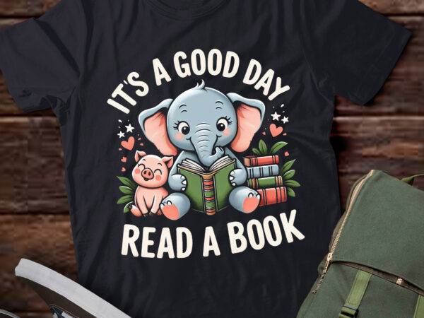 Lt711-its a good day to read book lover cute pig and elephant t-shirt