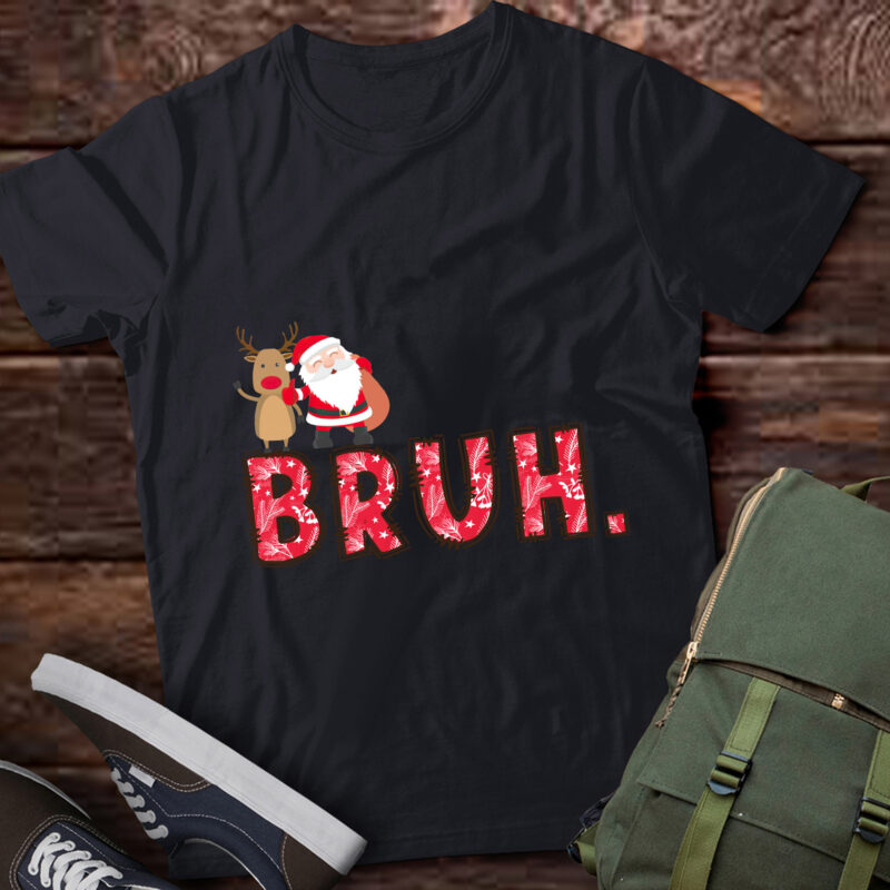 LT722-Bruh Funny Christmas Plaid Teens Boys Kids Xmas Pajamas T-Shirt