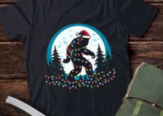 LT749-Bigfoot Santa Christmas Tree Lights Funny Xmas Sasquatch T-Shirt