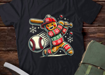 LT757-Baseball Christmas Gingerbread Man Baseball Ugly Christmas T-Shirt