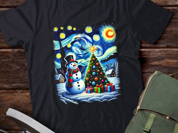 Lt784-van gogh starry night christmas snowman snowy night xmas t-shirt