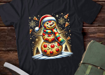 Lt786-pizza snowman - santa hat - christmas pizza party - funny t-shirt