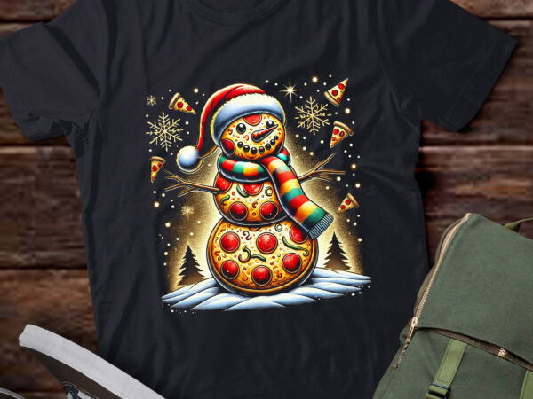 Lt786-pizza snowman – santa hat – christmas pizza party – funny t-shirt