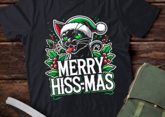 LT788-Merry Hiss-Mas T-shirt, Funny Kitty Cat Christmas Hiss