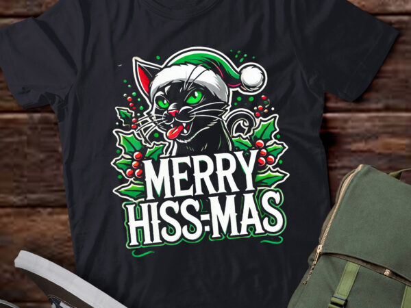 Lt788-merry hiss-mas t-shirt, funny kitty cat christmas hiss