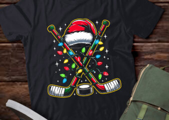 Lt791-christmas hockey with santa hat christmas hockey t-shirt