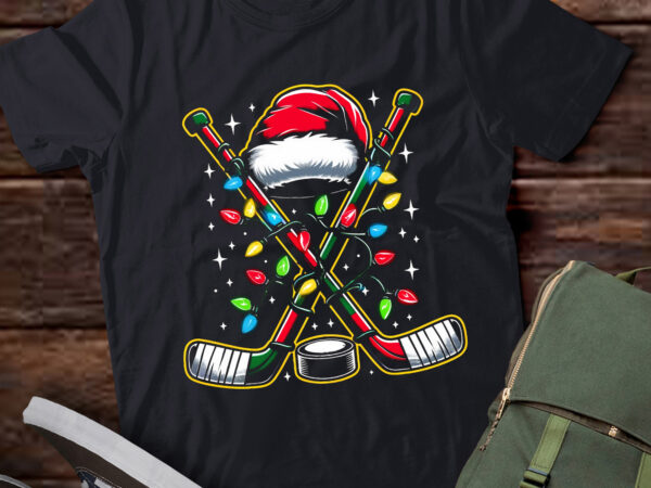 Lt791-christmas hockey with santa hat christmas hockey t-shirt