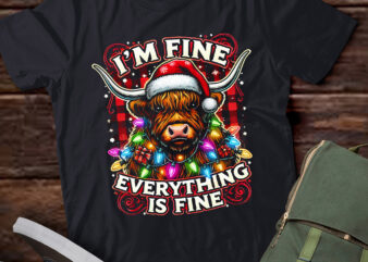 Lt793-i'm fine everything is fine funny christmas highland cow t-shirt