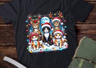 Lt800-cat christmas light reindeer santa christmas cat lover t-shirt