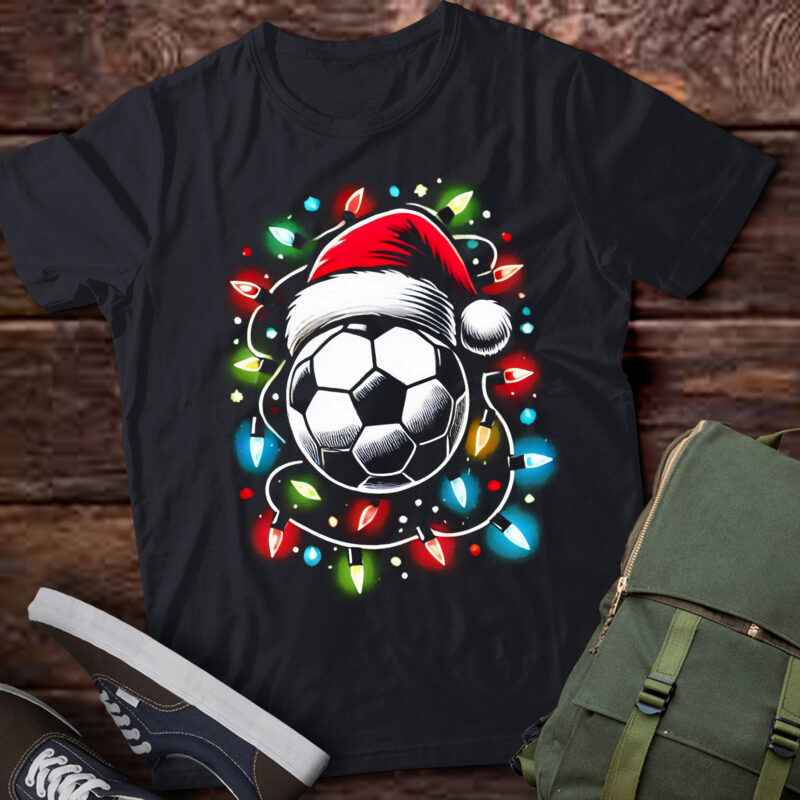 LT803-Santa Soccer Ball Sports Design- Christmas Soccer Player T-Shirt