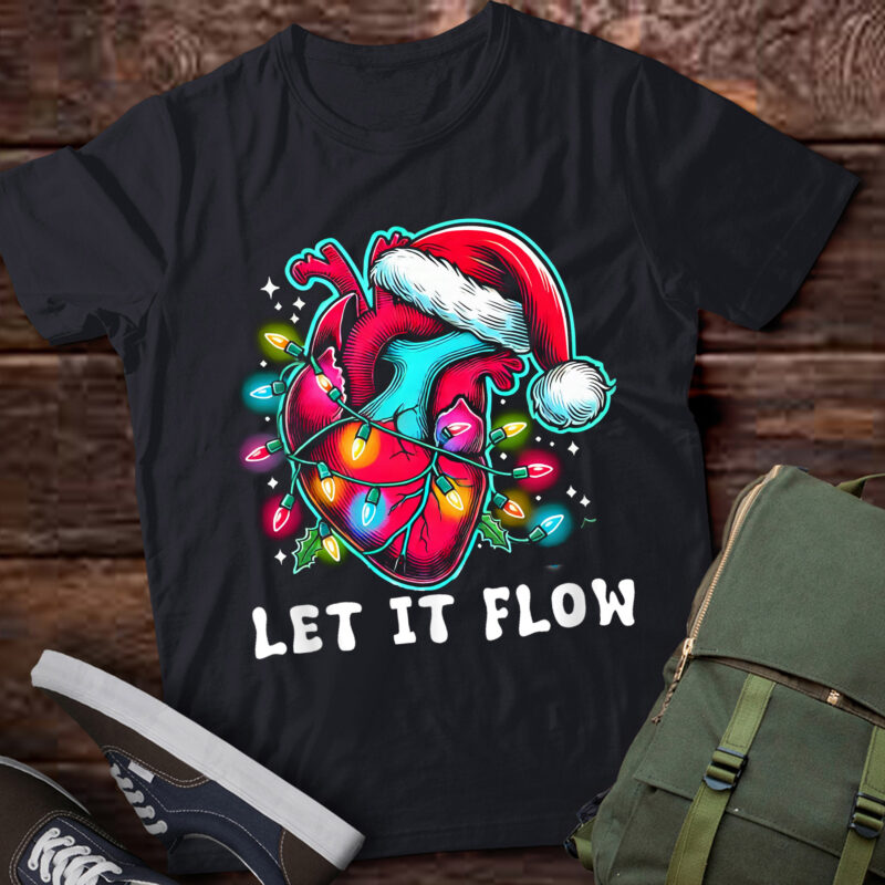 LT808-Funny Let It Flow Anatomy Heart Cardiac Nurse Santa Hat Xmas T-Shirt