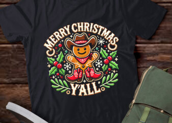 LT812-Merry Christmas Yall Gingerbread Cowboy Howdy Western Xmas T-Shirt