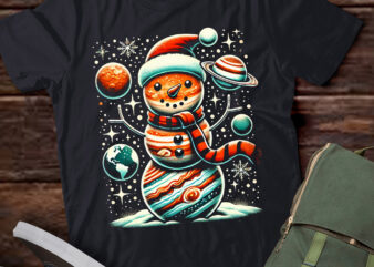 LT818-Planets Snowman Space Funny Christmas Astronomy for Kids T-Shirt