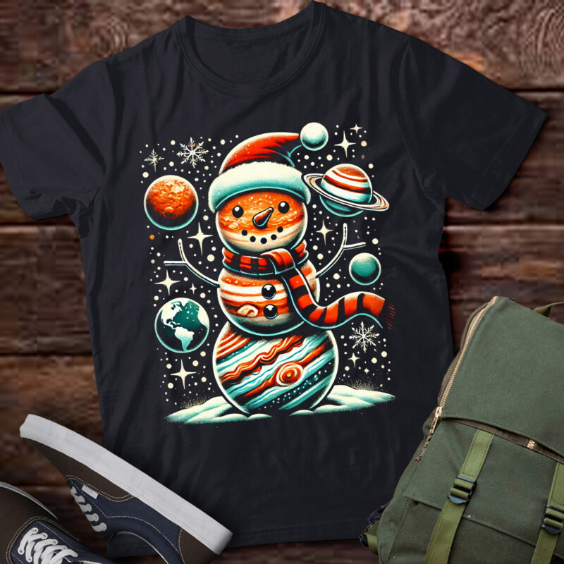 LT818-Planets Snowman Space Funny Christmas Astronomy for Kids T-Shirt