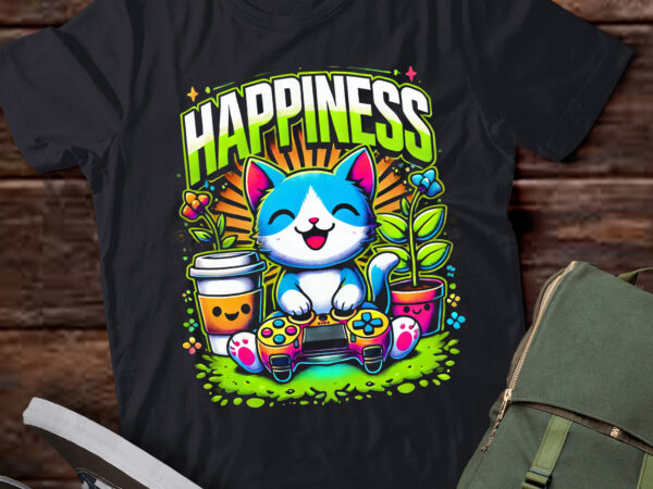 Lt821-happiness kawaii gamer cat ramen boba video games & cats t-shirt