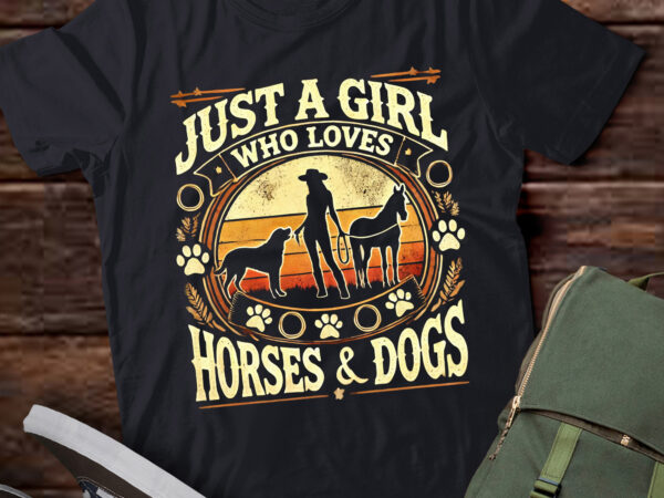 Lt833-vintage just a girl who loves horses and dogs – equestrian pullover hoodie t shirt vector graphic