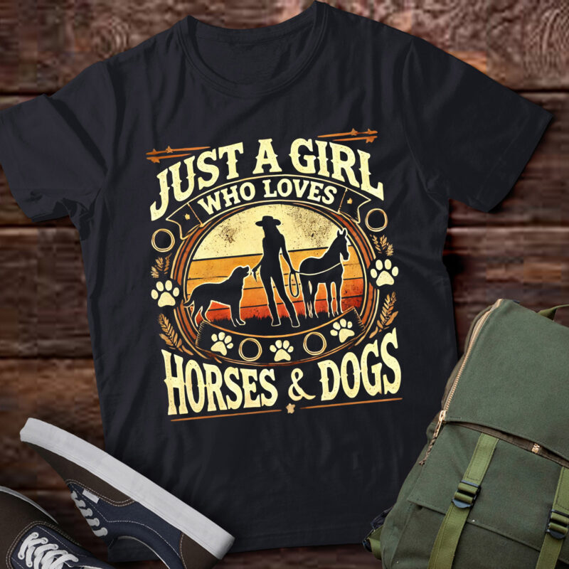 LT833-Vintage Just A Girl Who Loves Horses And Dogs – Equestrian Pullover Hoodie