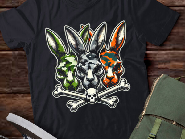 Lt836-scary skull and crossbones bad rabbit horror bunny halloween t-shirt