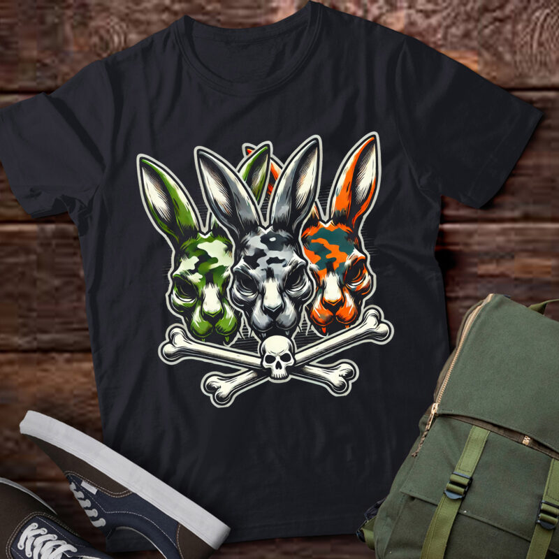 LT836-Scary Skull And Crossbones Bad Rabbit Horror Bunny Halloween T-Shirt