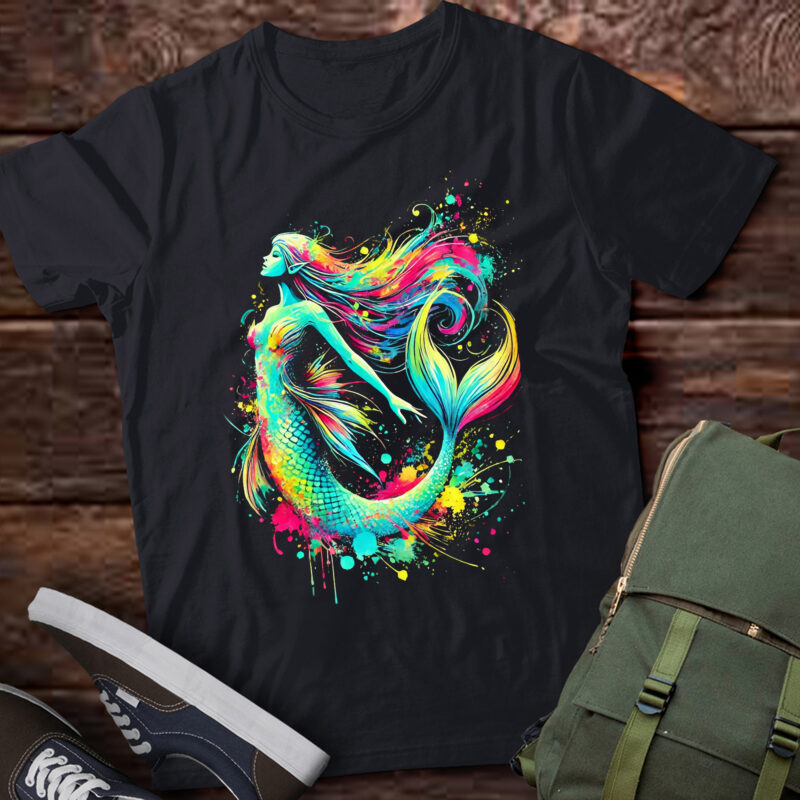 LT855-Mermaid Colorful Painting Art Graphic Abstract Motif Mermaid T-Shirt