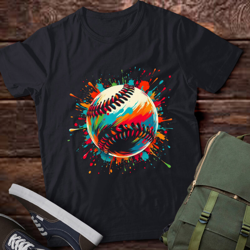 LT874-A brightly colored baseball with splats and paint splatters