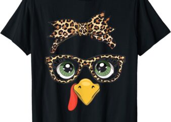 Leopard Print Thanksgiving Turkey Face Glasses Women Girls T-Shirt