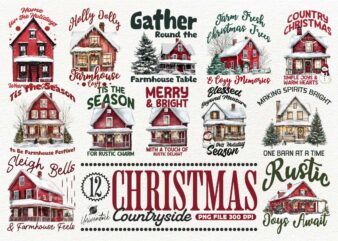 Christmas Countryside PNG T-shirt Designs Bundle