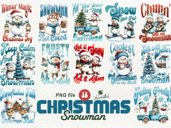 Christmas snowman sublimation png t-shirt designs bundle