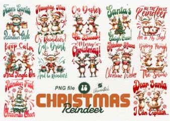 Christmas Reindeer PNG T-shirt Designs Bundle