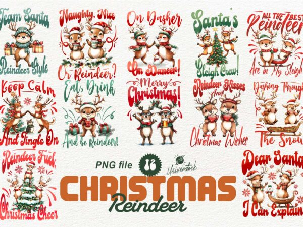 Christmas reindeer png t-shirt designs bundle