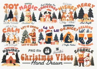 Christmas Vibes Hand Drawn PNG T-shirt Designs Bundle