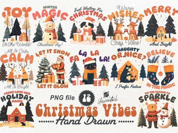 Christmas vibes hand drawn png t-shirt designs bundle