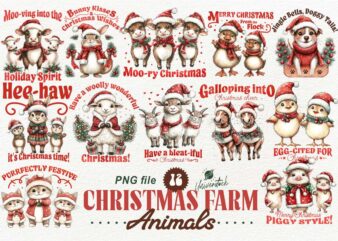 Christmas Farm Animals PNG T-shirt Designs Bundle