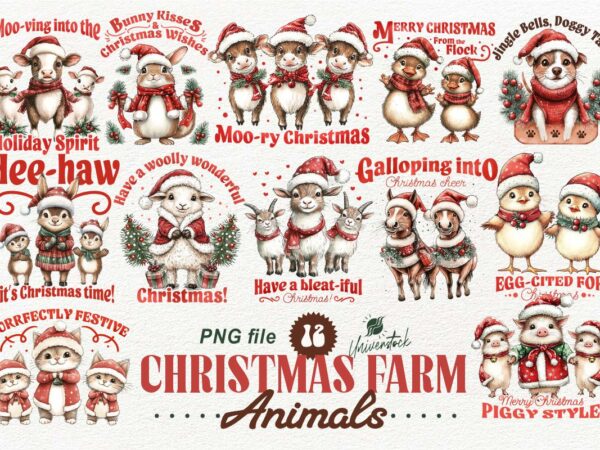 Christmas farm animals png t-shirt designs bundle